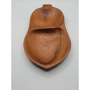 Large Wood Carved Wooden Divided Leaf Serving Decor Tray Platter 15"